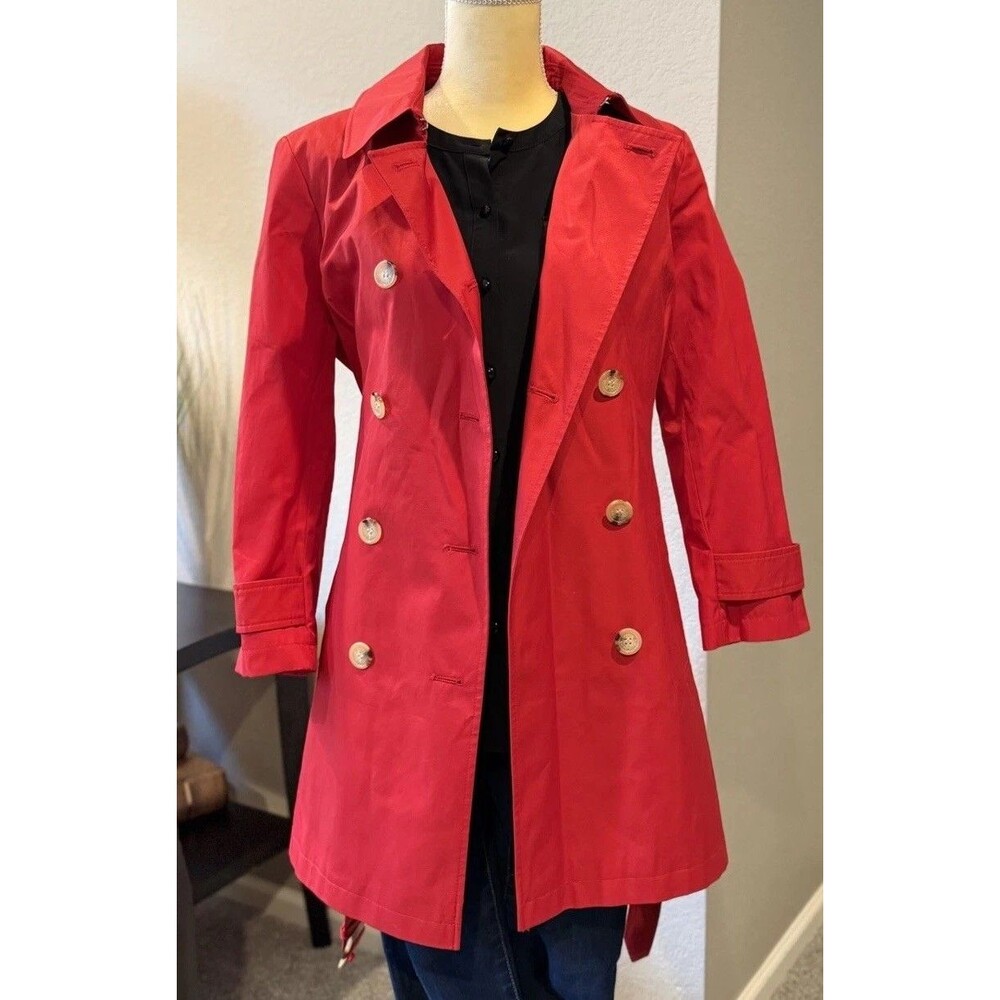 Ralph Lauren Black Label Women's Red Belted Double Breasted Trench Coat Luxury - Picture 3 of 13